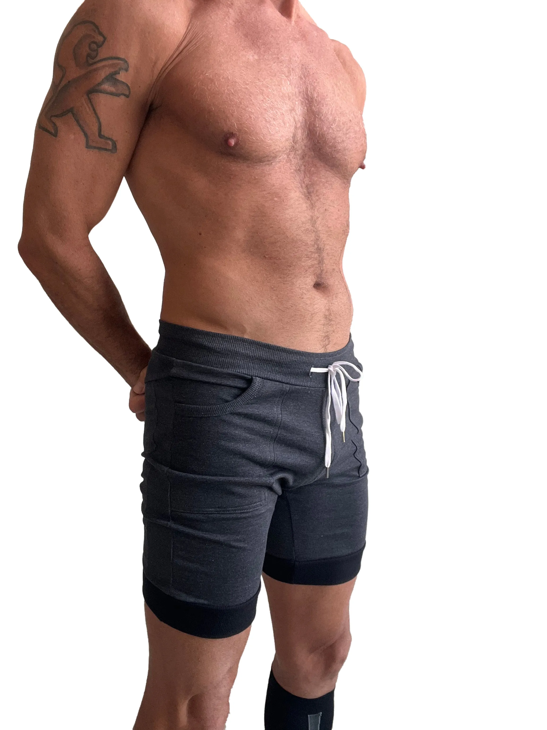 Cuffed Yoga Short (Charcoal w/Black Cuff)