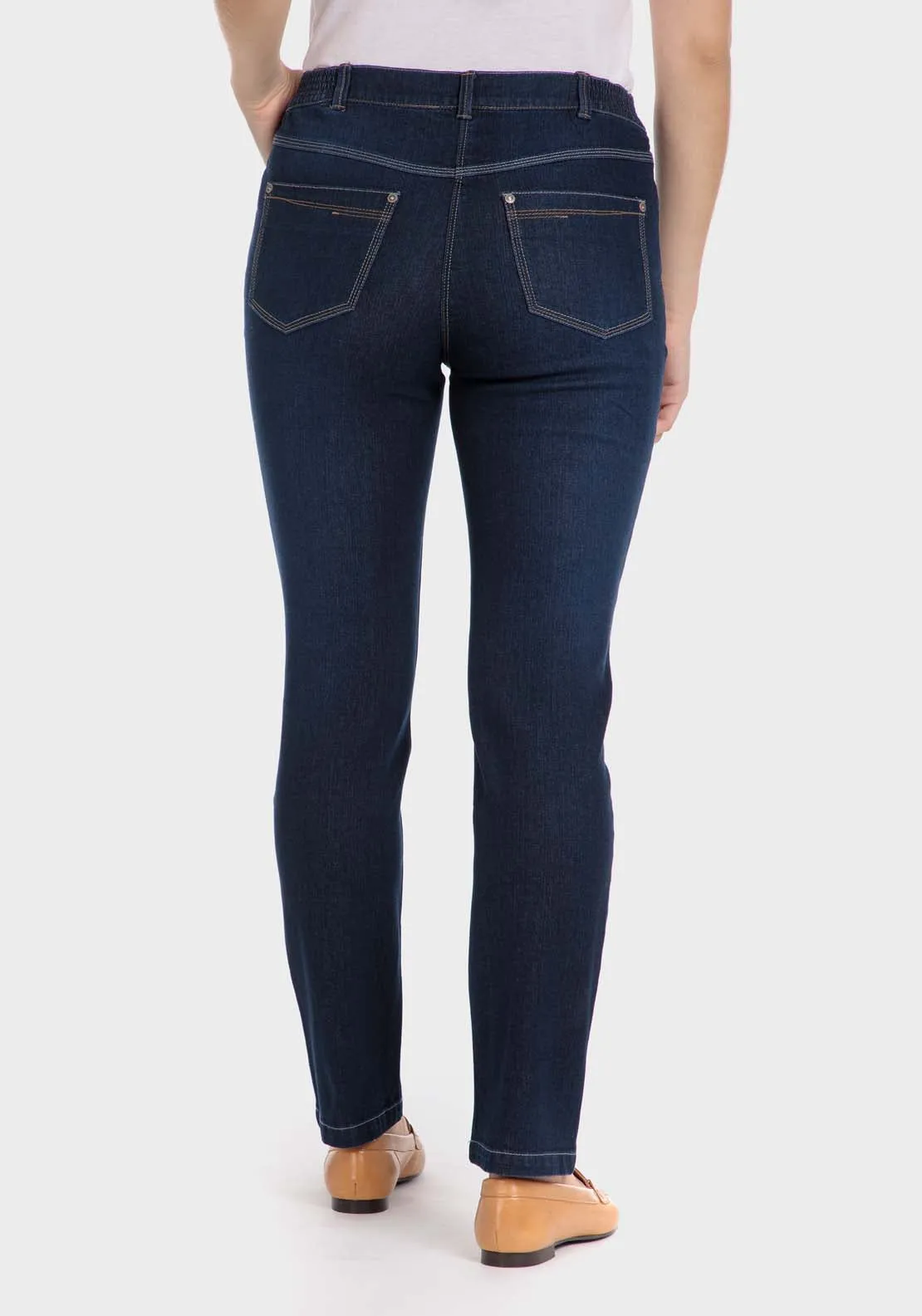 Denim Trousers With Elastic - Blue