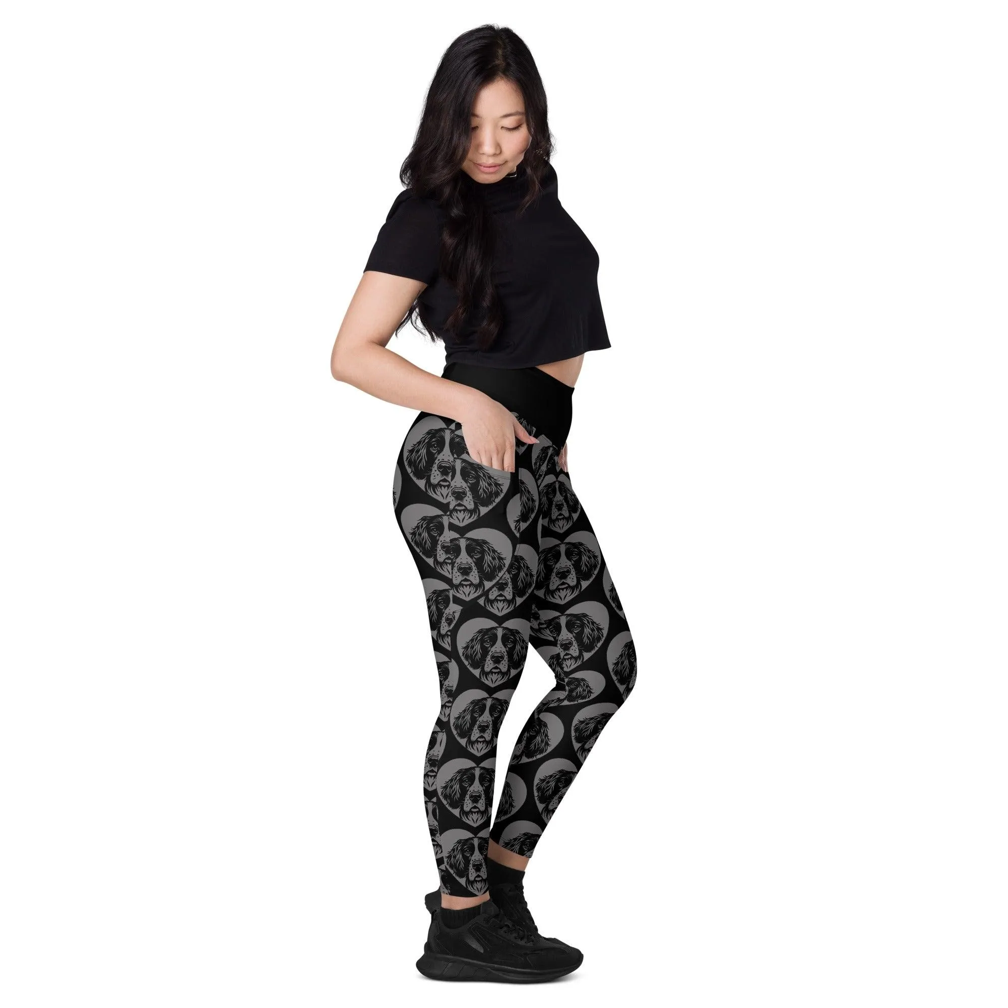 DOG BREED LEGGINGS with pockets - ENGLISH SPRINGER SPANIEL - HERTTAHOUND - grey