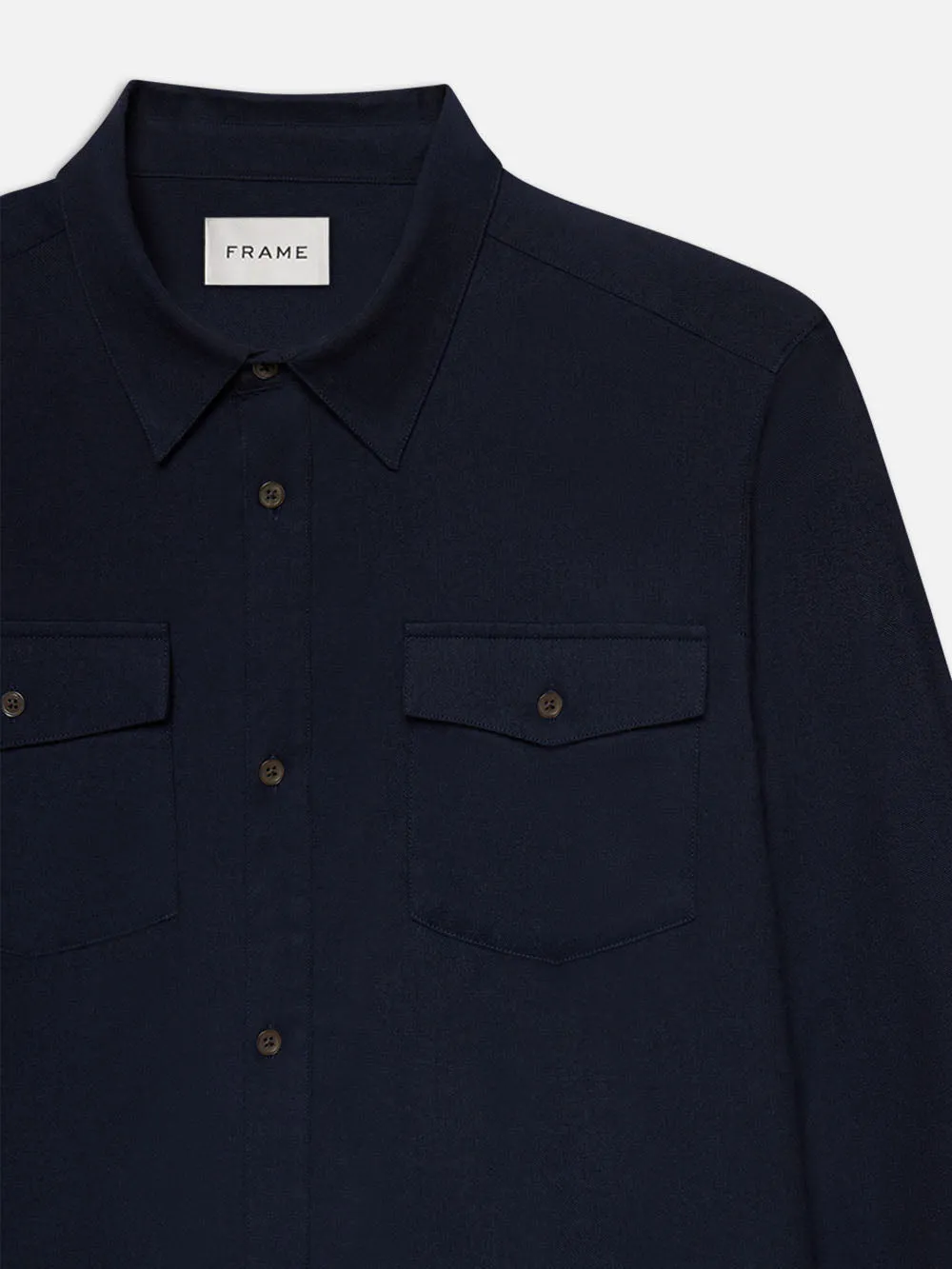 Double Pocket Wool Blend Shirt -- Dark Navy