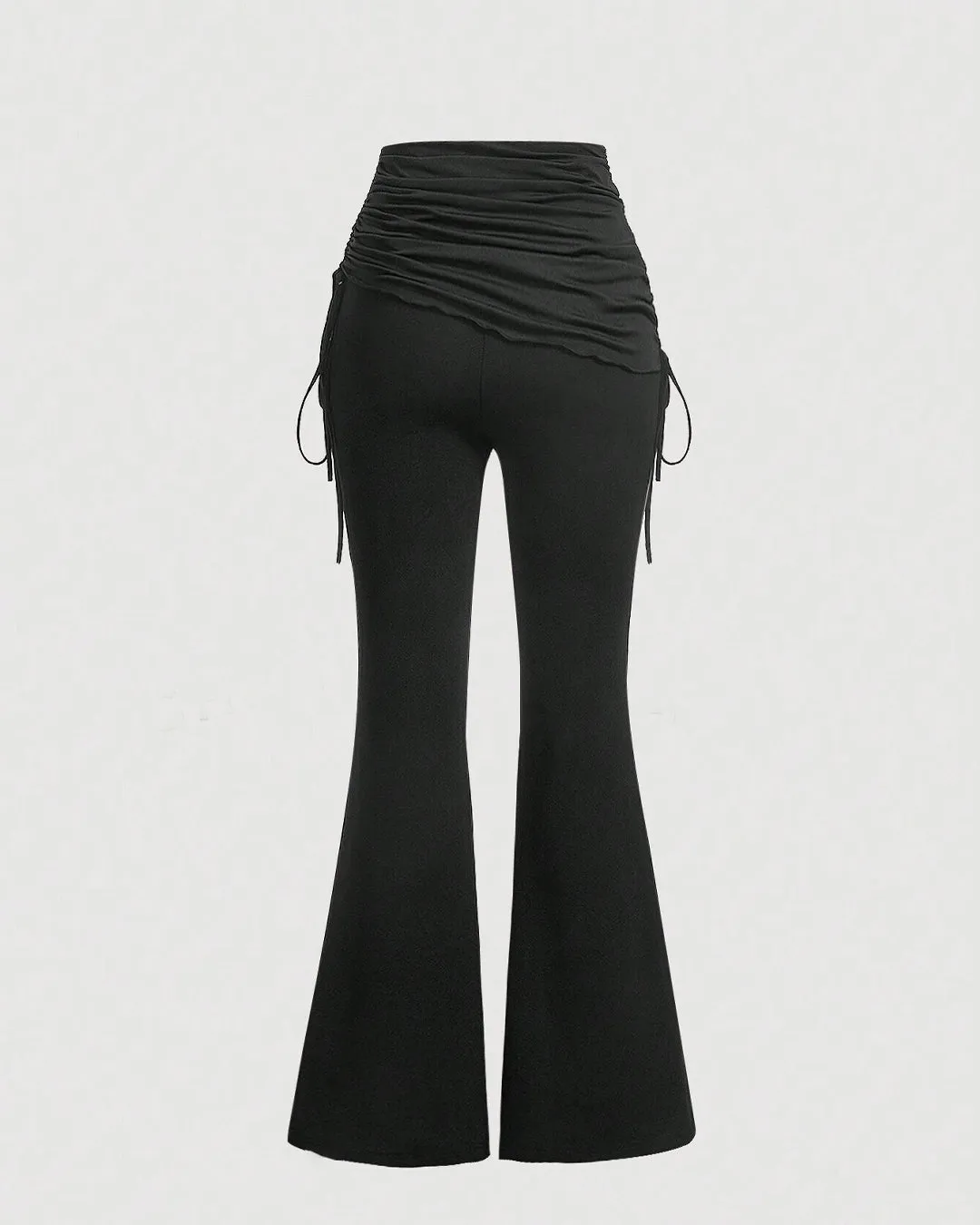 Drawstring Side Flare Leg Pants In Black