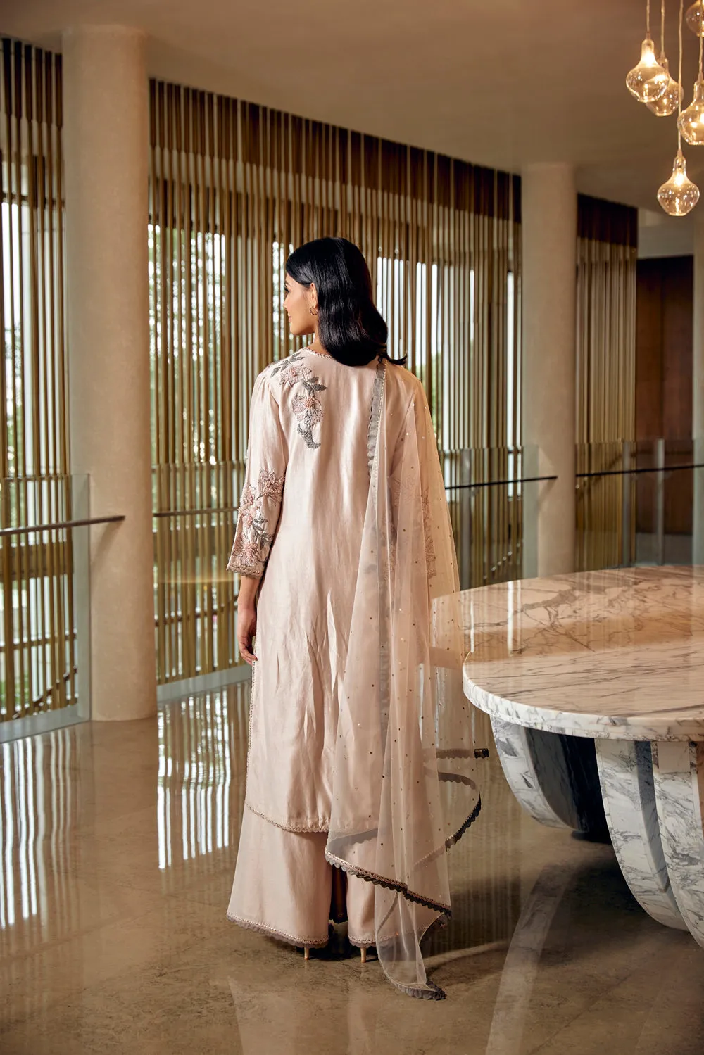 Ecru Embroidered High-Slit Kurta Set