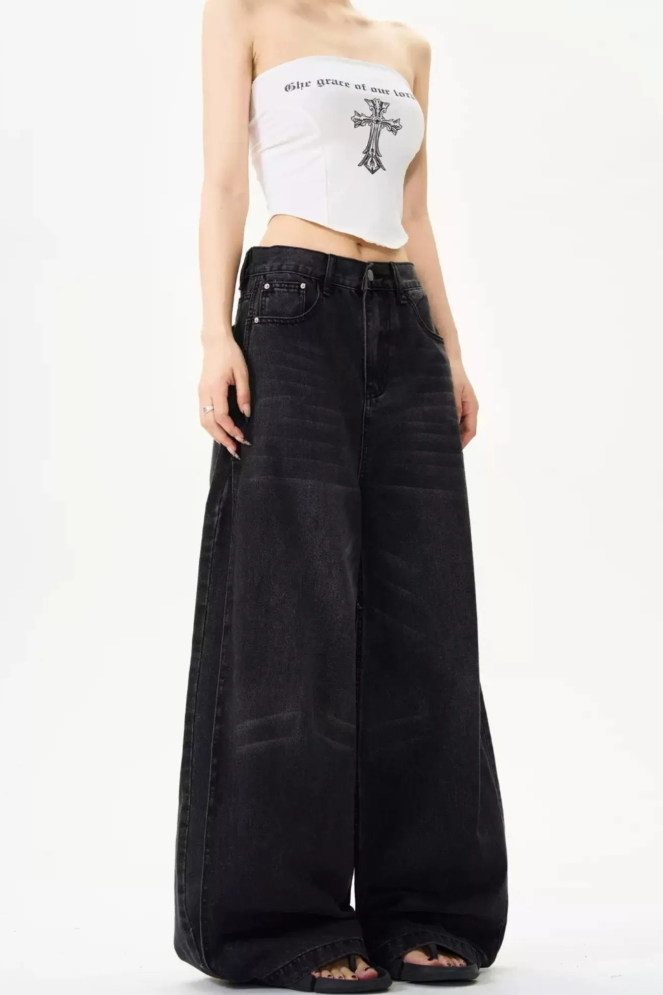 Faded Versatile Wide Jeans