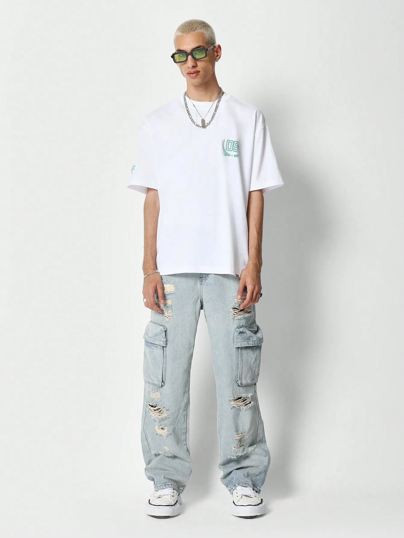 Flare Fit Distressed Cargo Jean