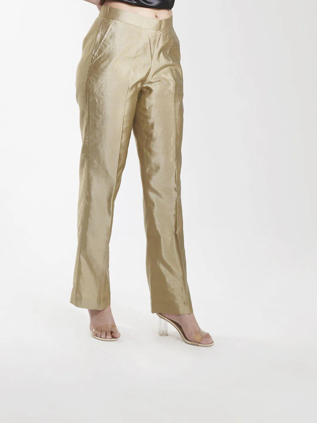 Golden Beige Cotton Silk Trouser