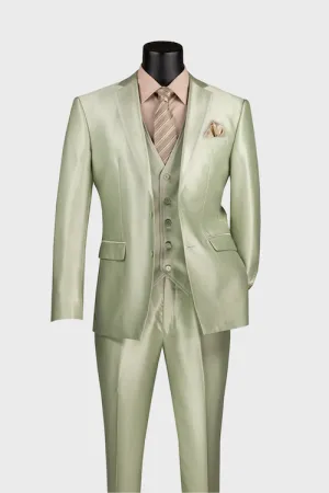 Green Shiny Notch Lapel Suit