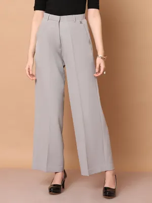 Grey Blended Empowered Chic Wide Leg Trouser