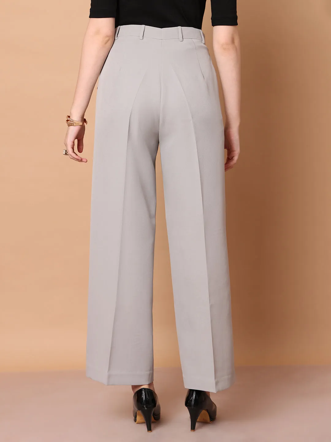 Grey Blended Empowered Chic Wide Leg Trouser