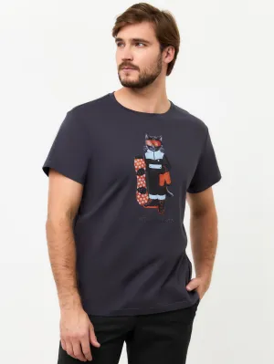 Grey Printed T-shirt SNOWBOARD CAT