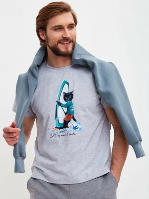 Grey Printed T-shirt SURFER CAT