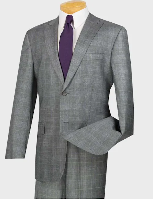 Grey Slim Fit Plaid Suit