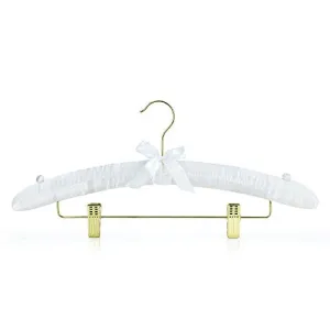 HANGERWORLD 10 White 17inch Satin Padded Coat Clothes Hangers with Clips for Skirts Pants Wedding Garments