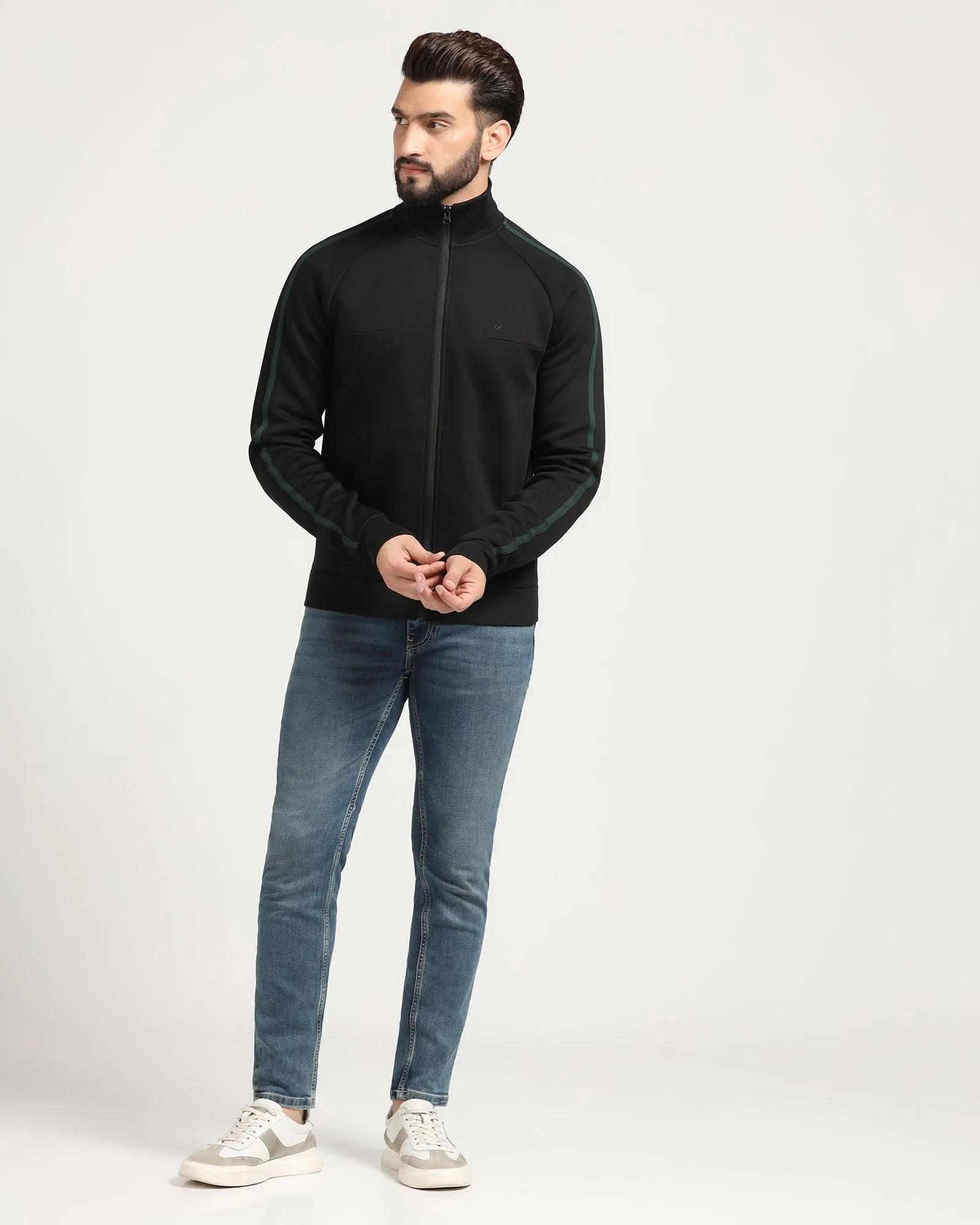 High Neck Black Solid Sweatshirt - Decy