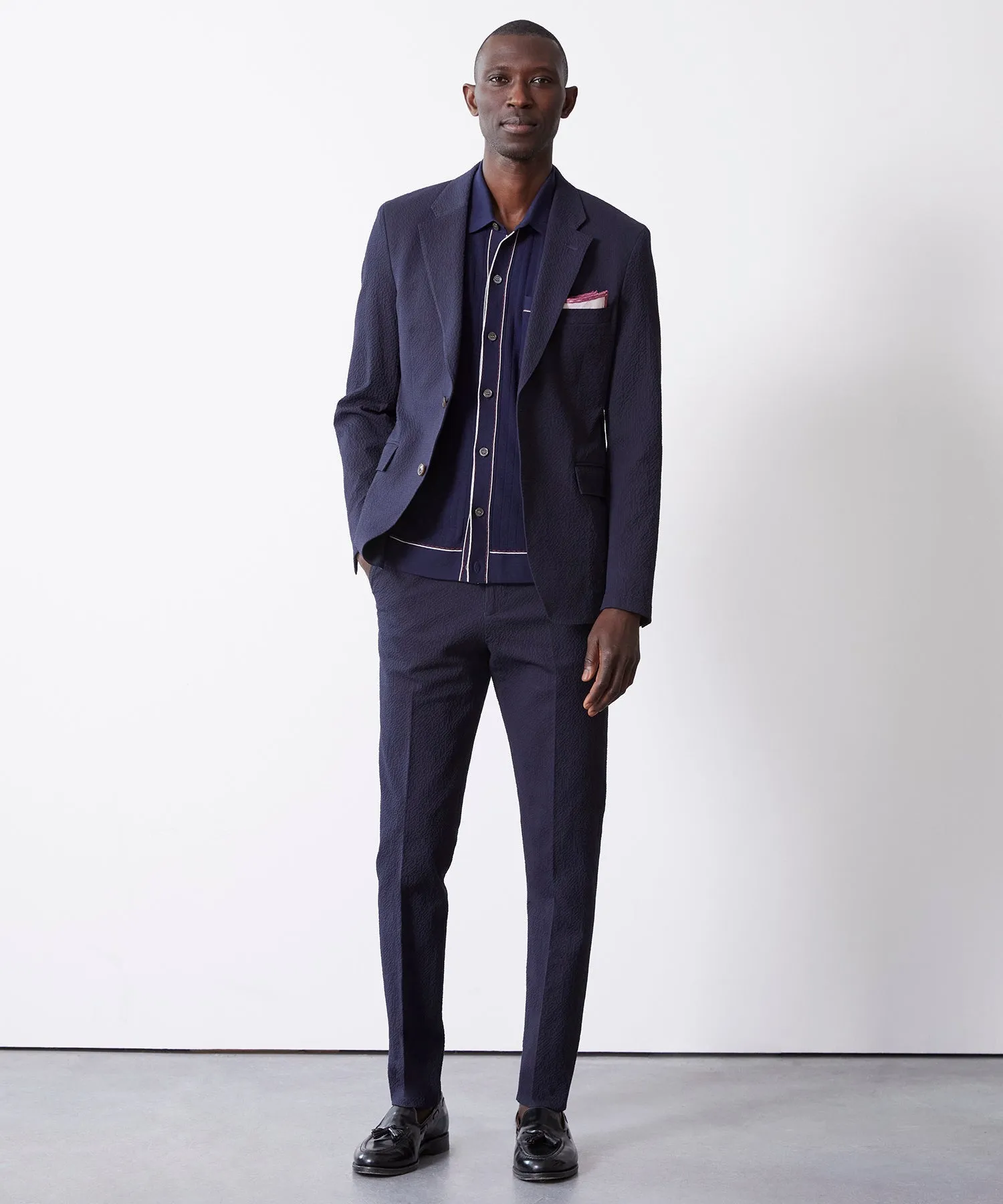 Italian Seersucker Sutton Suit Jacket in Navy