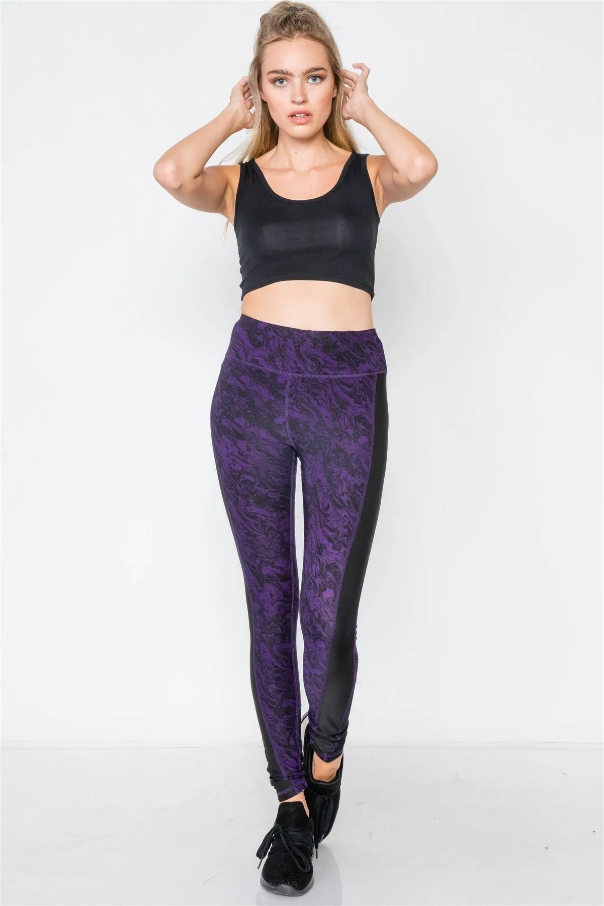 Jet Black Blackberry Watercolor Sporty Active Legging