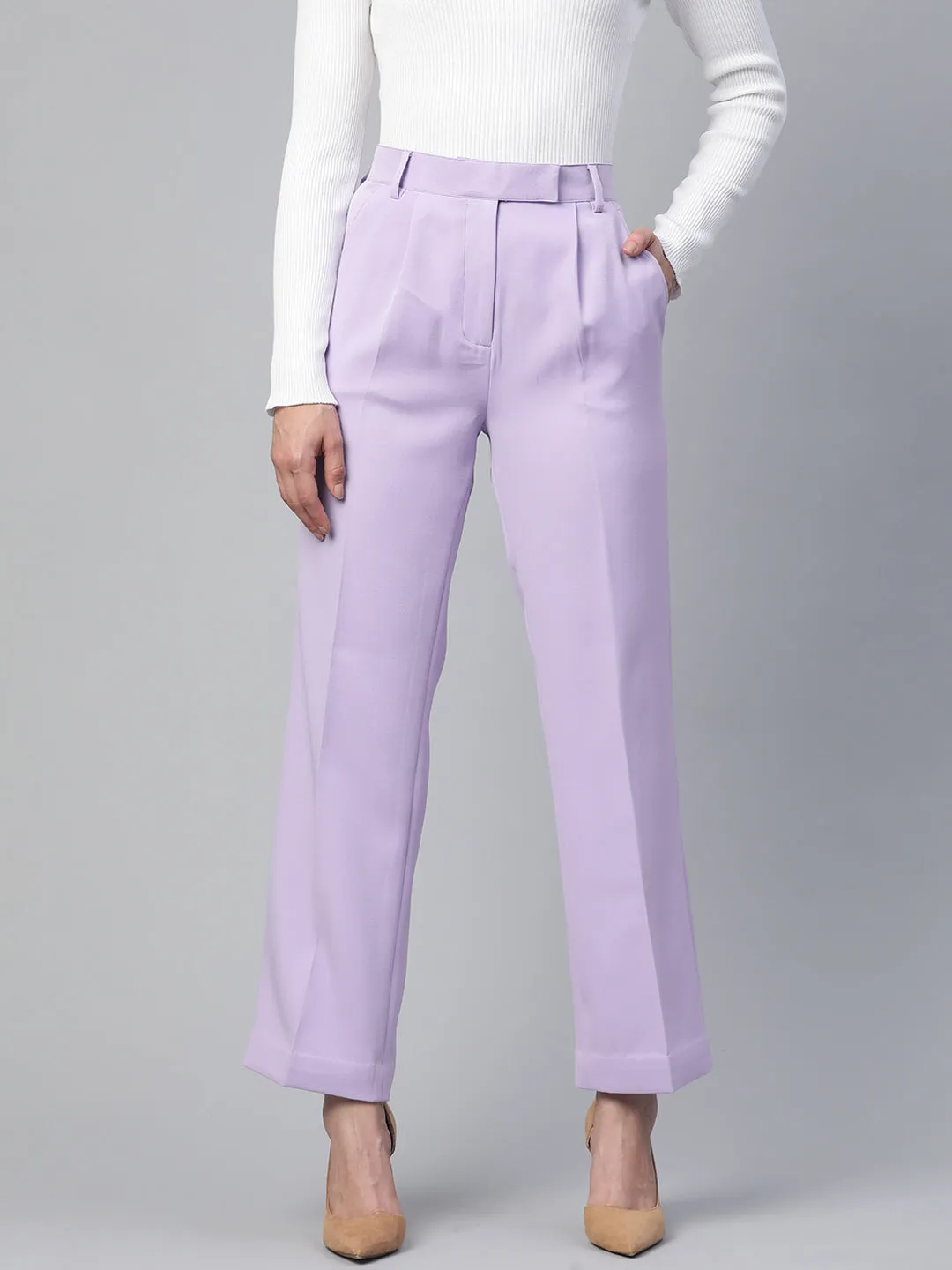 Lavender Viscose Comfort Fit Stretch Pleated Trouser