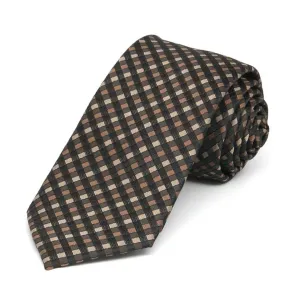 Light Brown George Plaid Slim Necktie, 2.5" Width