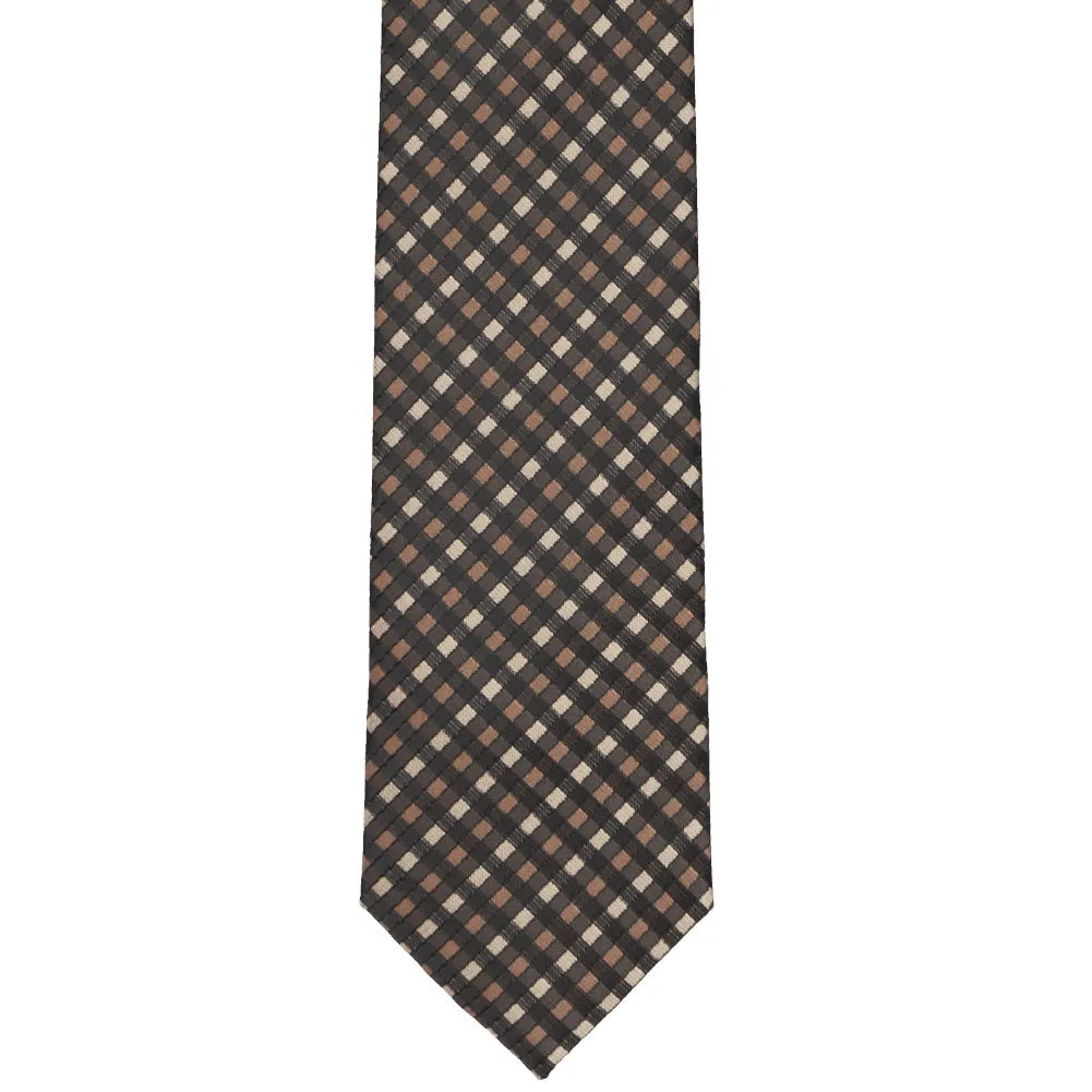 Light Brown George Plaid Slim Necktie, 2.5" Width