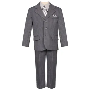 Little Boys Gray Pinstripe 5 Piece Vest Jacket Pants Special Occasion Suit 2-7