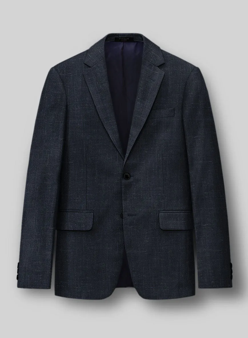 London Loom Dark Blue Twill Wool Silk Linen Suit