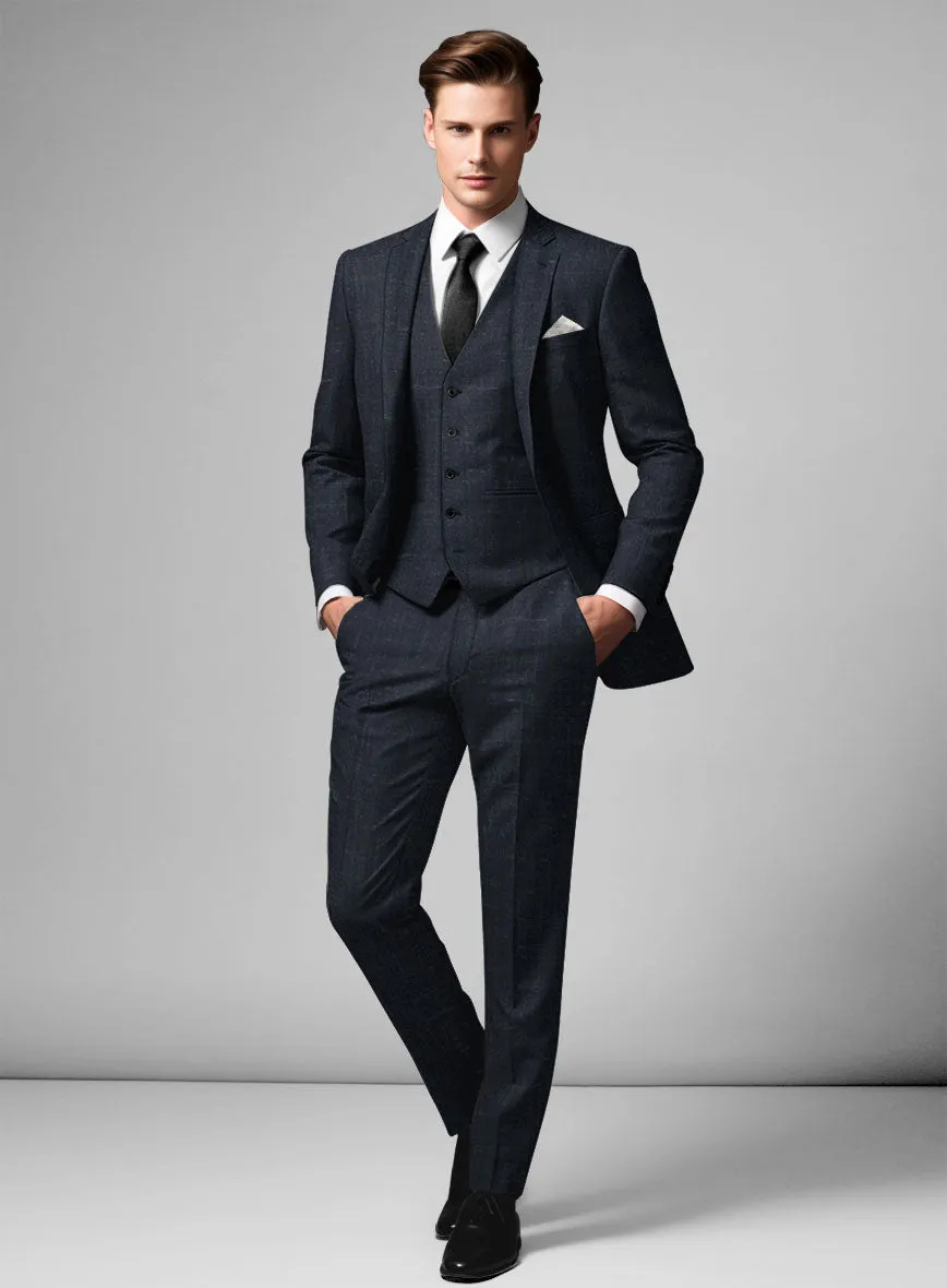 London Loom Dark Blue Twill Wool Silk Linen Suit