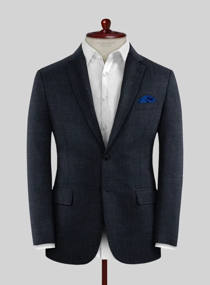 London Loom Dark Blue Twill Wool Silk Linen Suit