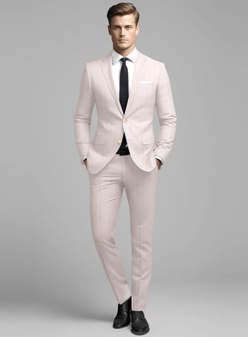 London Loom Pink Herringbone Wool Silk Linen Suit