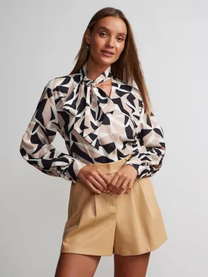 Long Sleeve Tie Neck Blouse