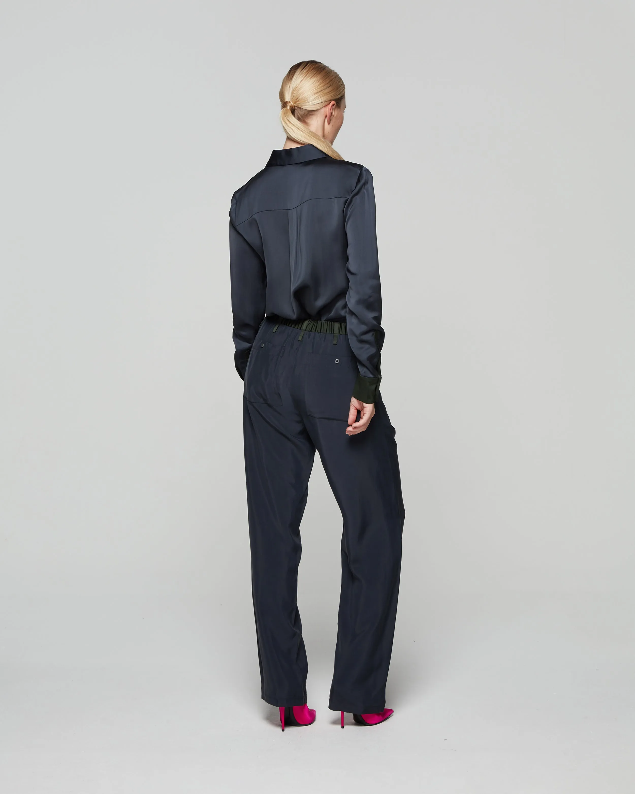 Matte Satin Utility Trouser - Navy Dusk