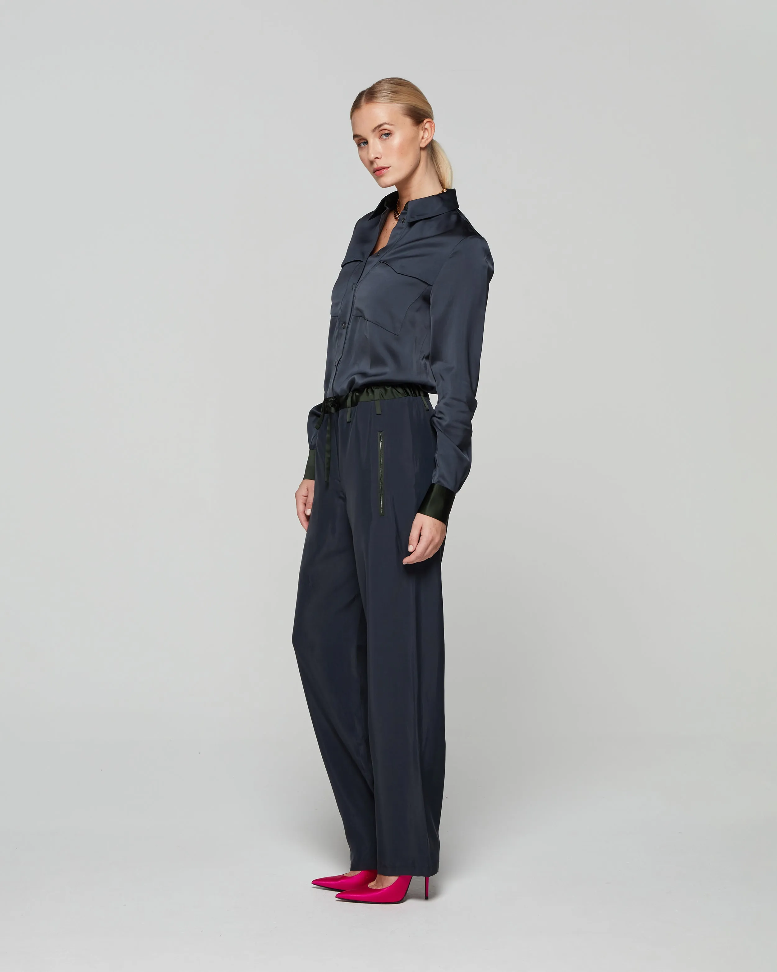 Matte Satin Utility Trouser - Navy Dusk