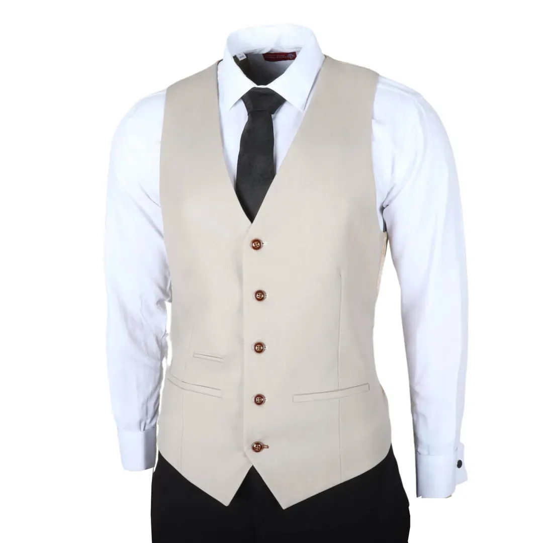 Mayfair - Men's 3 Piece Black Suit With Cream Waistcoat