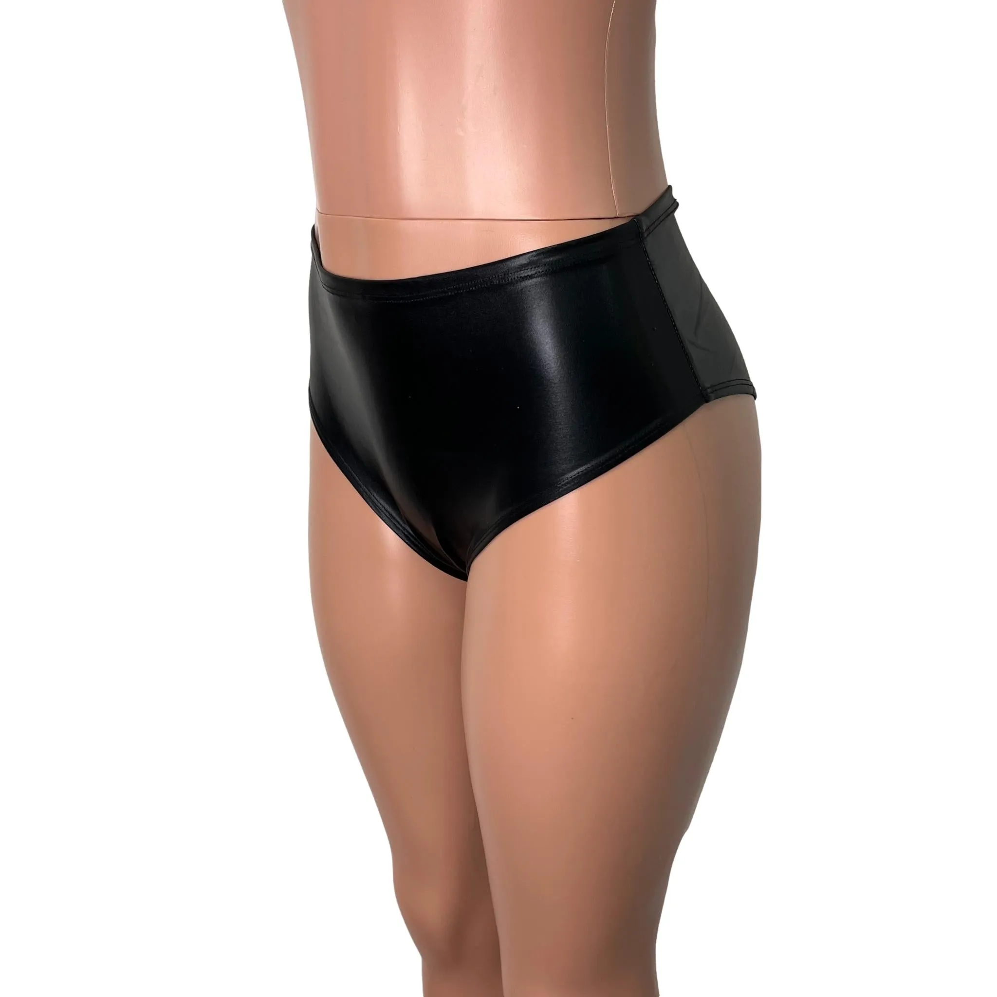 MID-Rise Scrunch Bikini Hot Pants - Black Metallic "Wet Look"