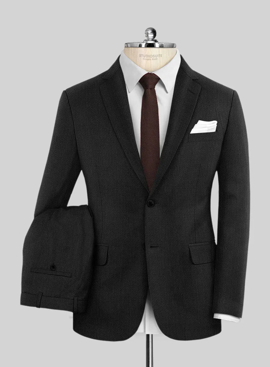 Napolean Basket Weave Black Wool Suit