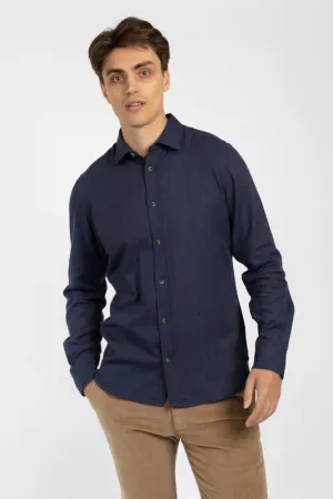 Navy Flannel Cotton Marle Shirt