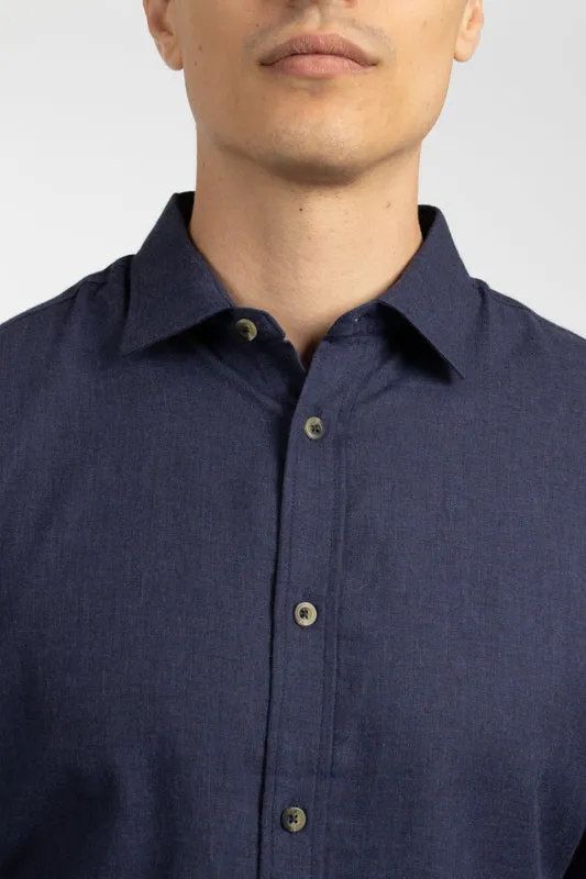 Navy Flannel Cotton Marle Shirt