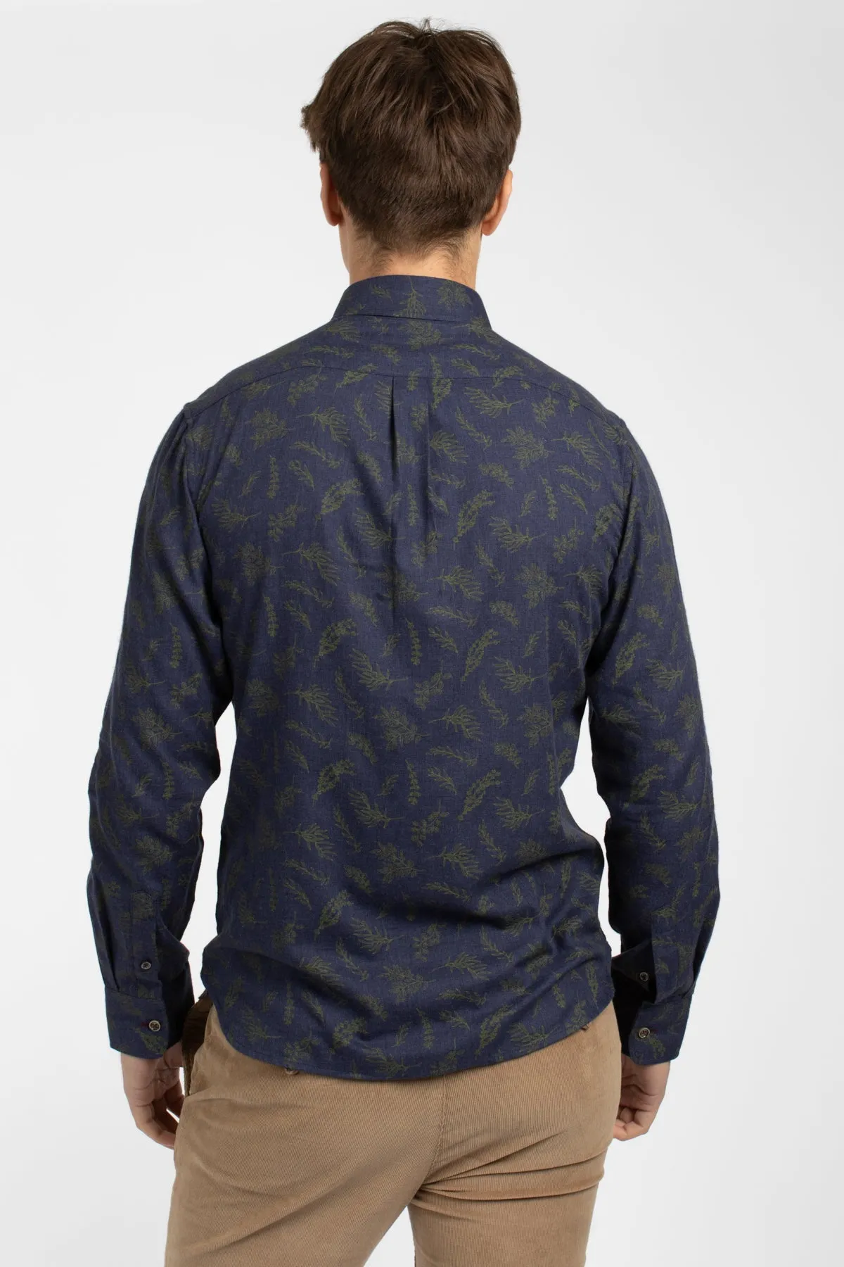 Navy Twigs Cotton Flannel Shirt