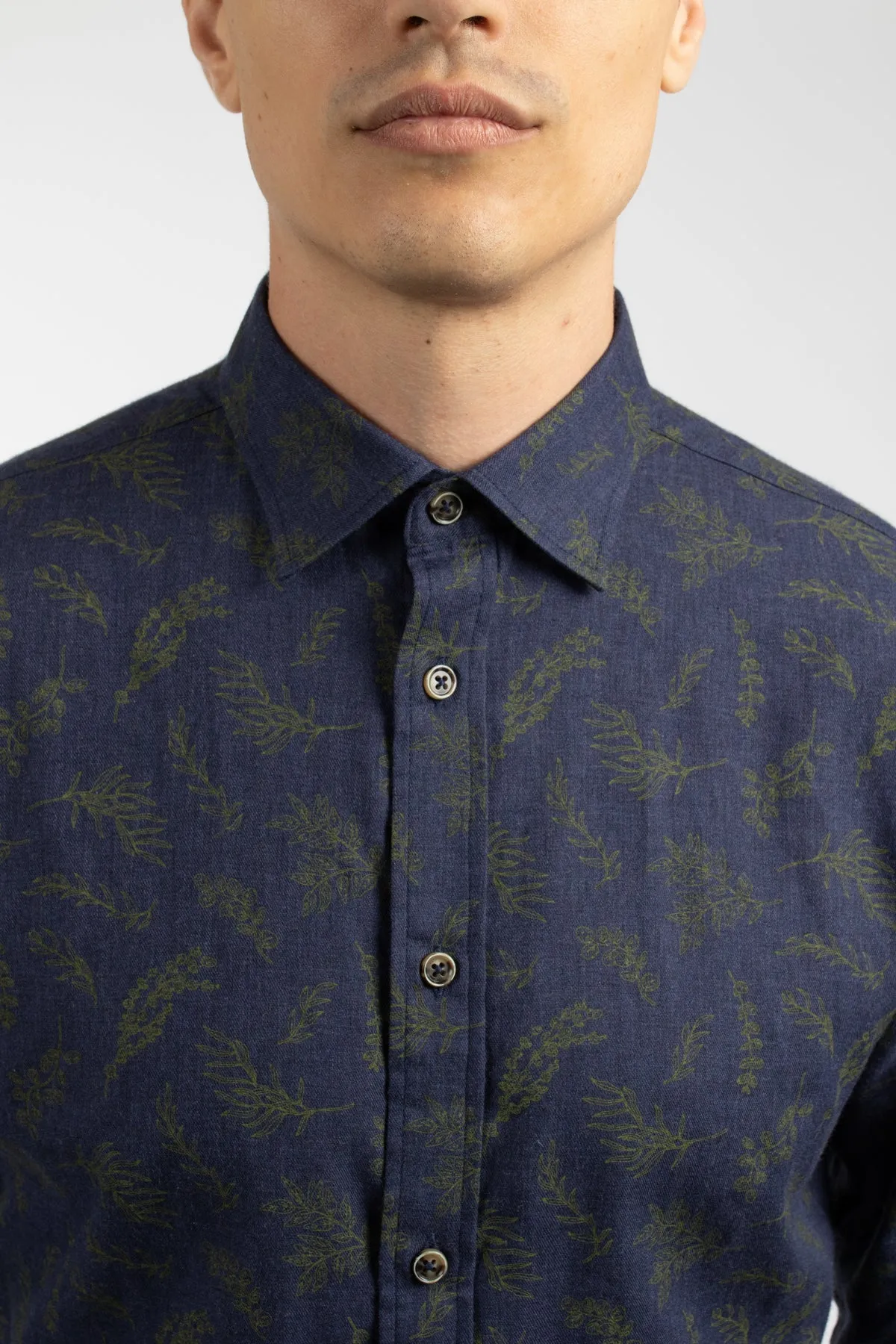 Navy Twigs Cotton Flannel Shirt