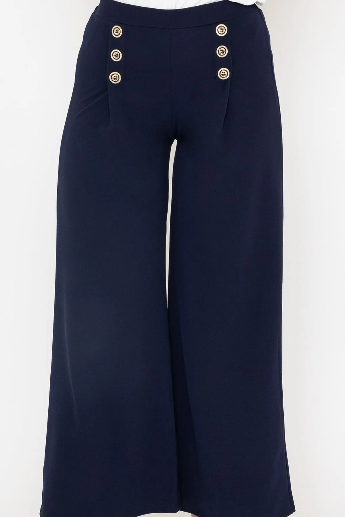 Navy Wide Leg Scuba Trousers