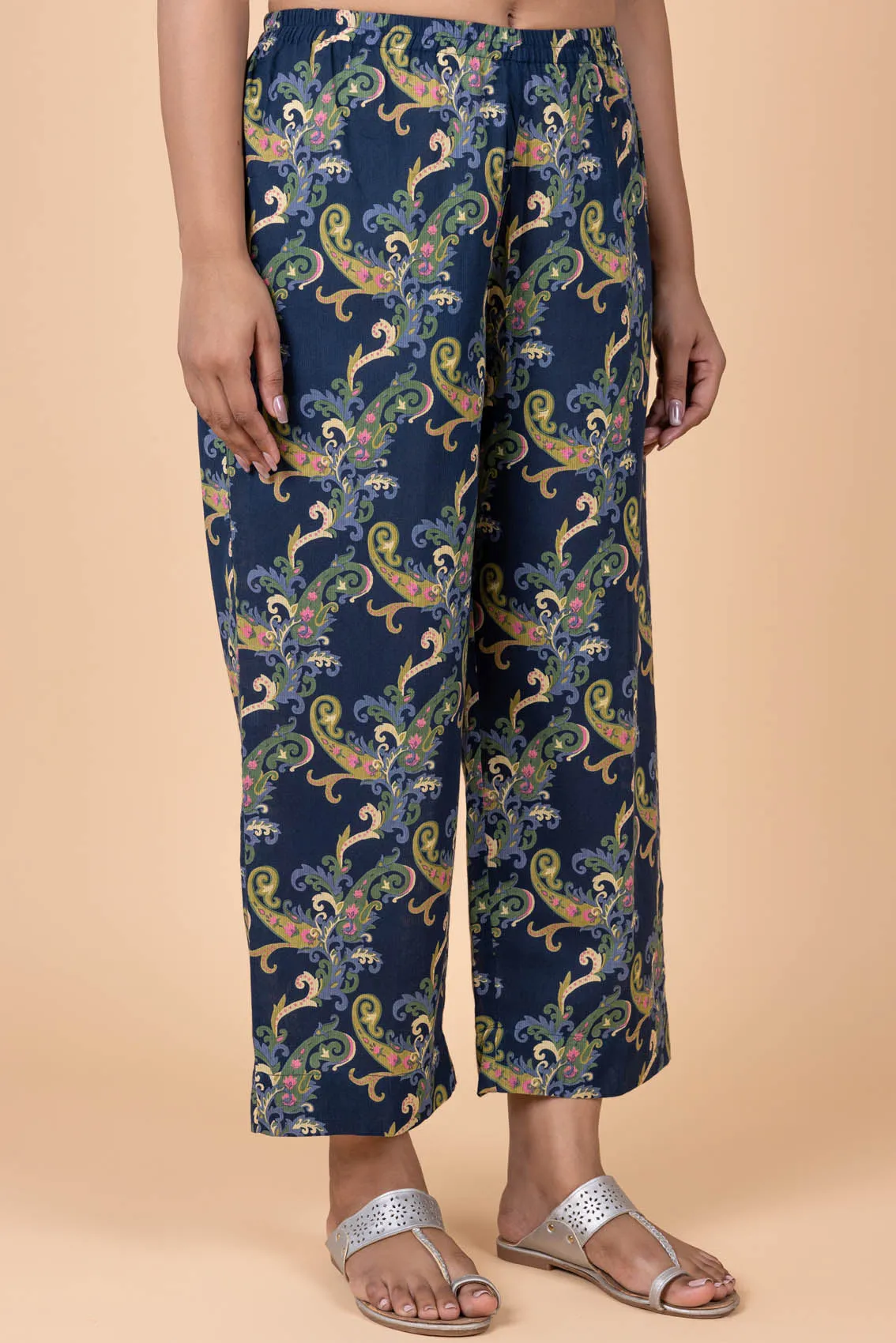 Paisley Printed Deep Blue Trousers