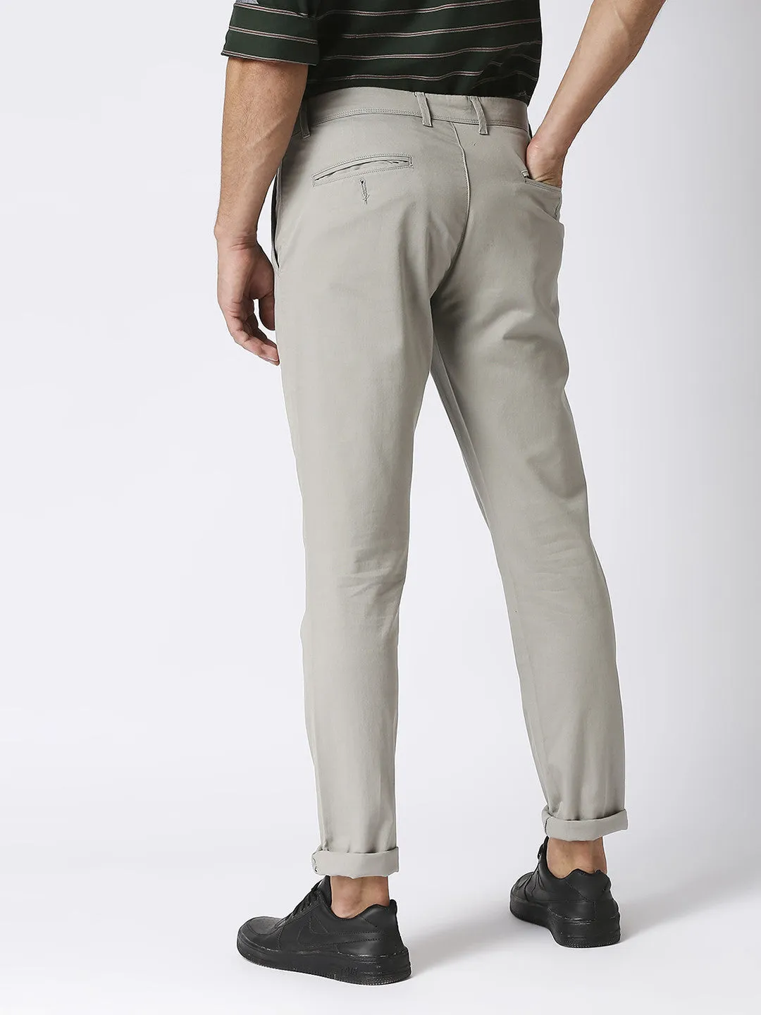 Pale Grey Slim Tapered Cotton Dobby Lycra Trouser