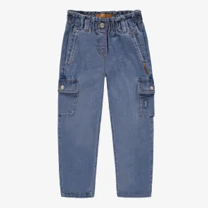 Pantalon coupe ample en denim extensible, bleu pâle, enfant || Wide fit stretch denim pants, light blue, child