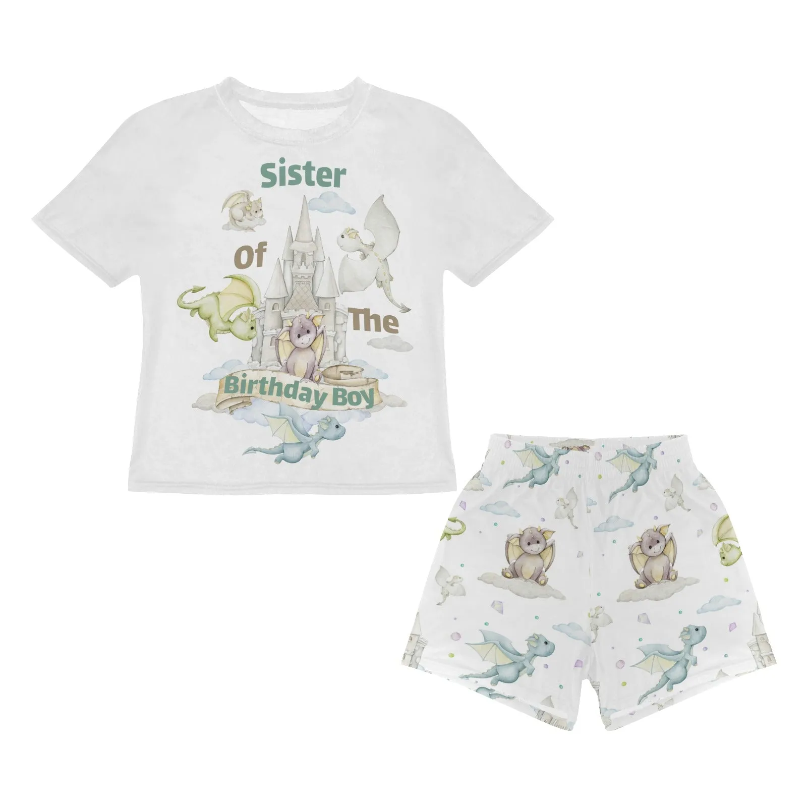 Personalised Dragon Castle Matching Birthday Shirt and Short Sets