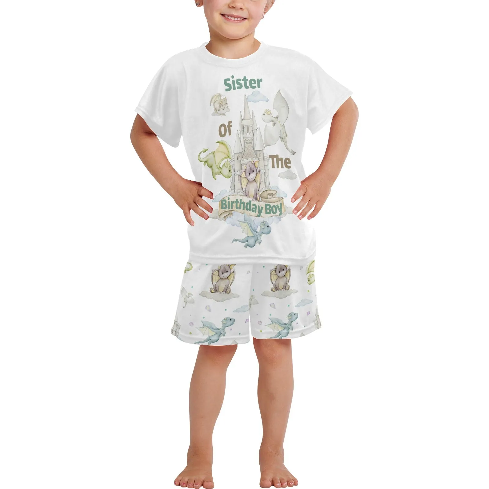 Personalised Dragon Castle Matching Birthday Shirt and Short Sets