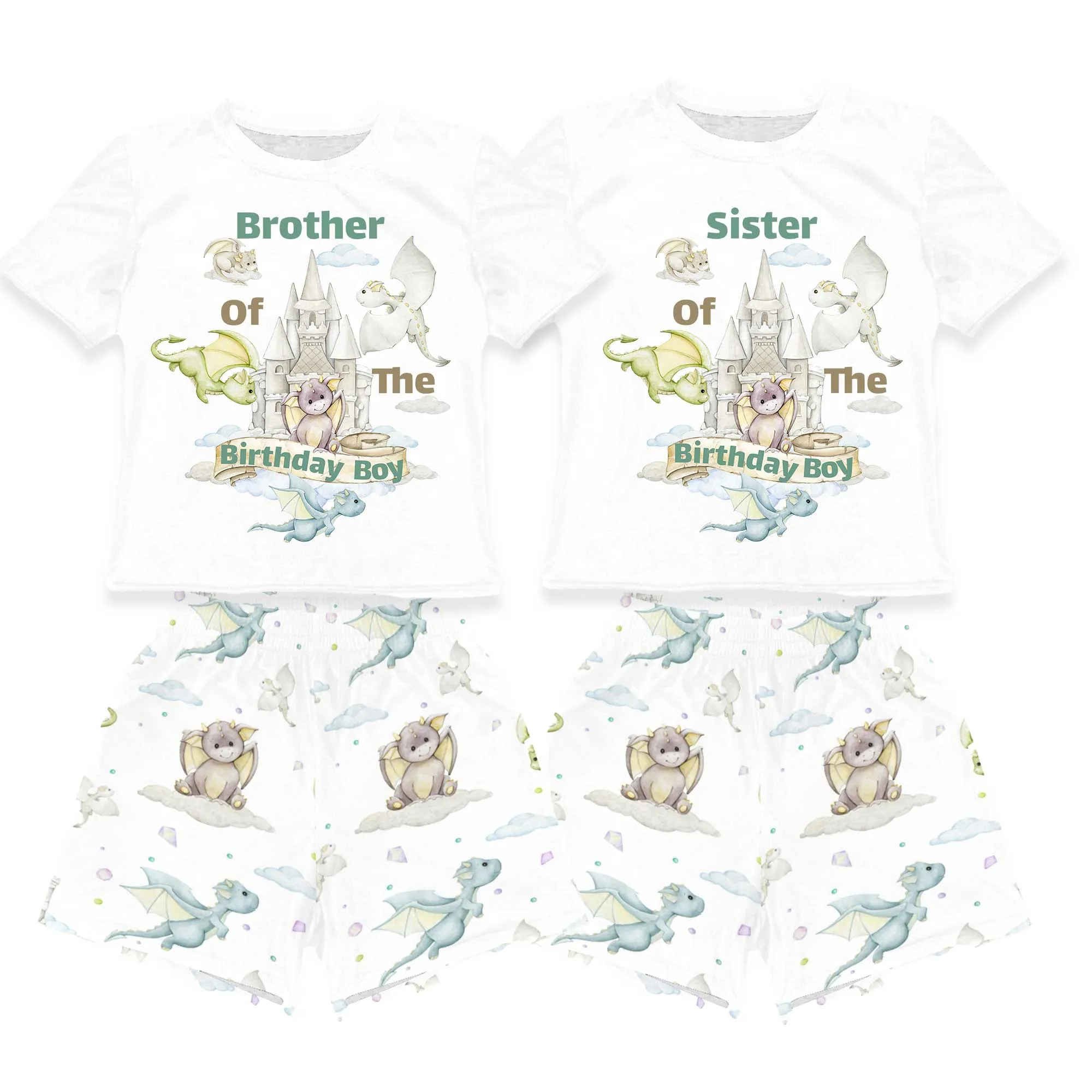 Personalised Dragon Castle Matching Birthday Shirt and Short Sets