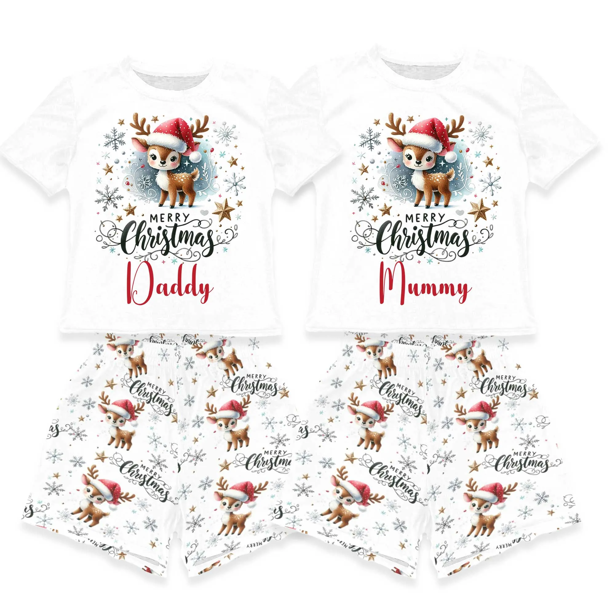 Personalised Matching Christmas Reindeer Shirt and Short Sets