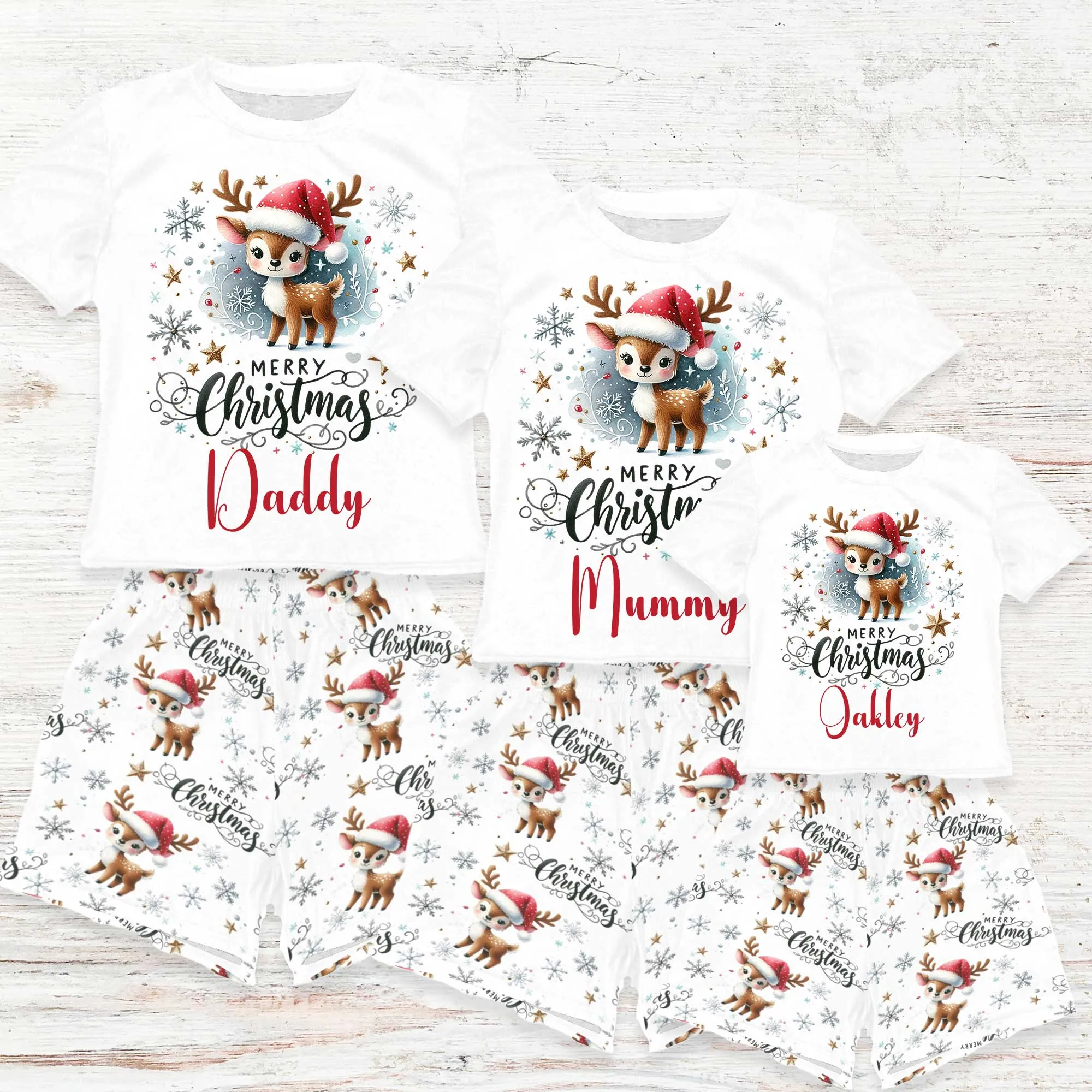 Personalised Matching Christmas Reindeer Shirt and Short Sets