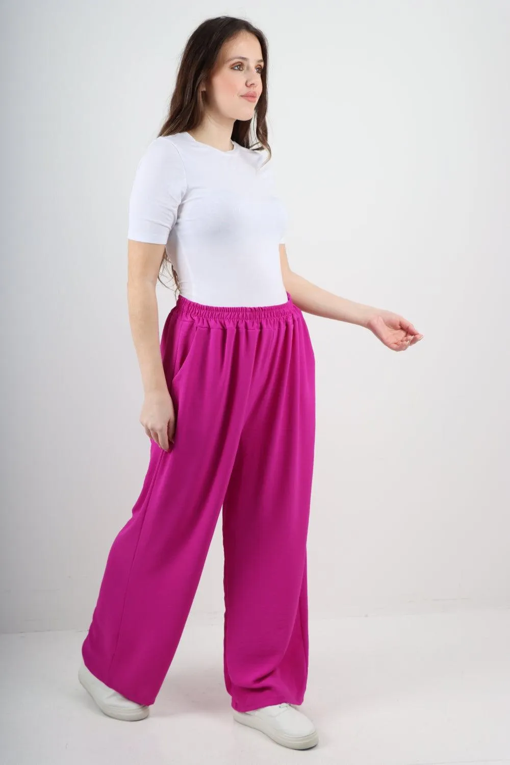 Plain Elasticated Waist Cotton Trousers