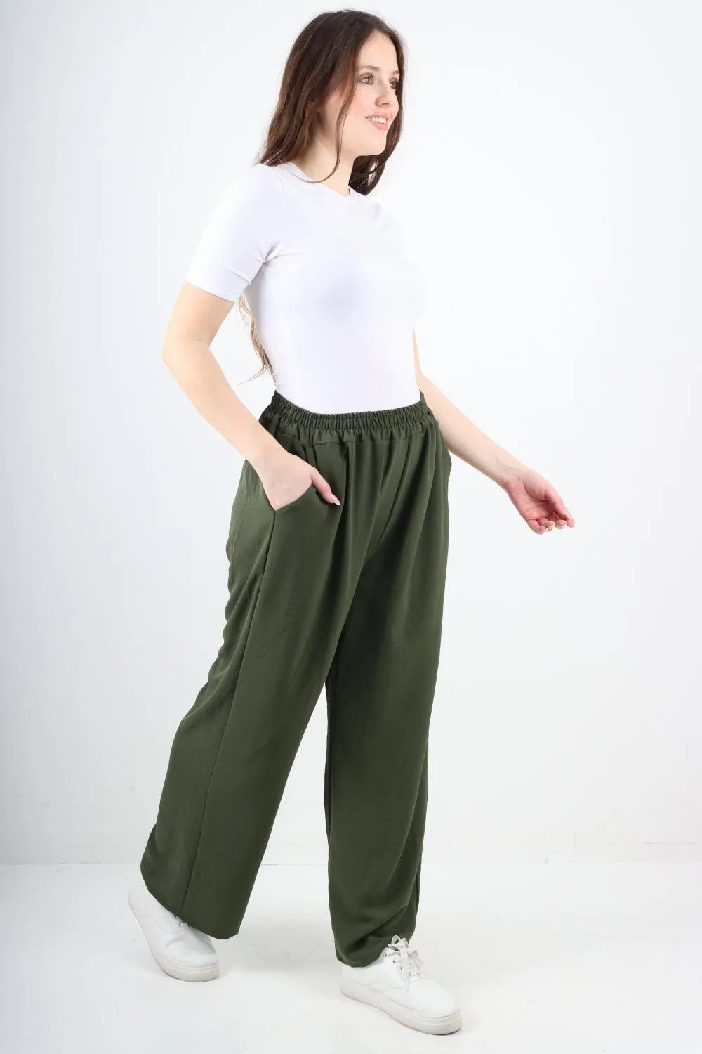 Plain Elasticated Waist Cotton Trousers