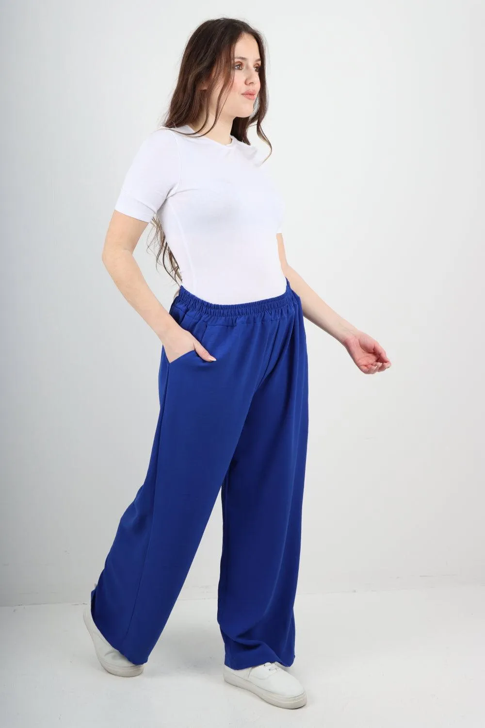 Plain Elasticated Waist Cotton Trousers