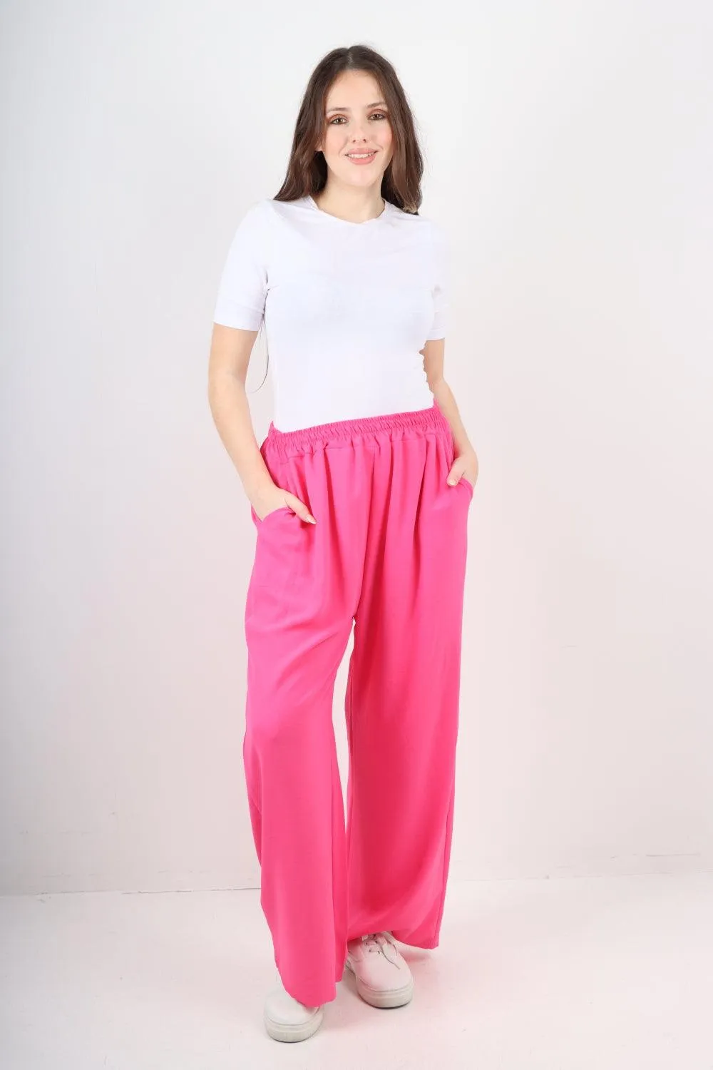 Plain Elasticated Waist Cotton Trousers